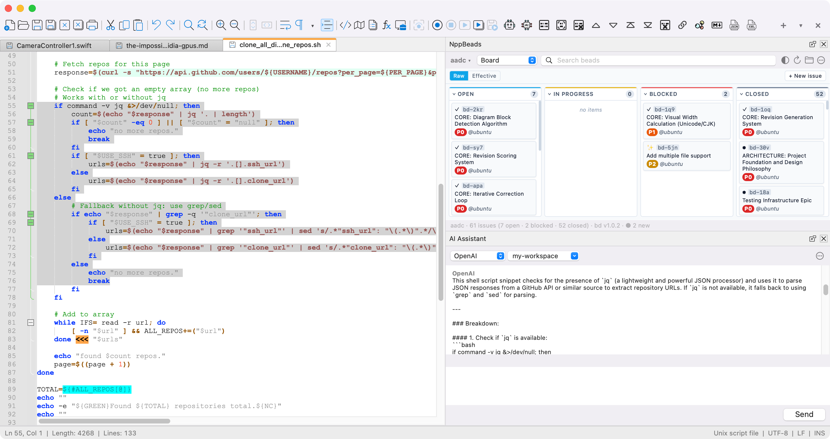 Nextpad++ for macOS light mode with multi-document tabbed editing and native macOS toolbar